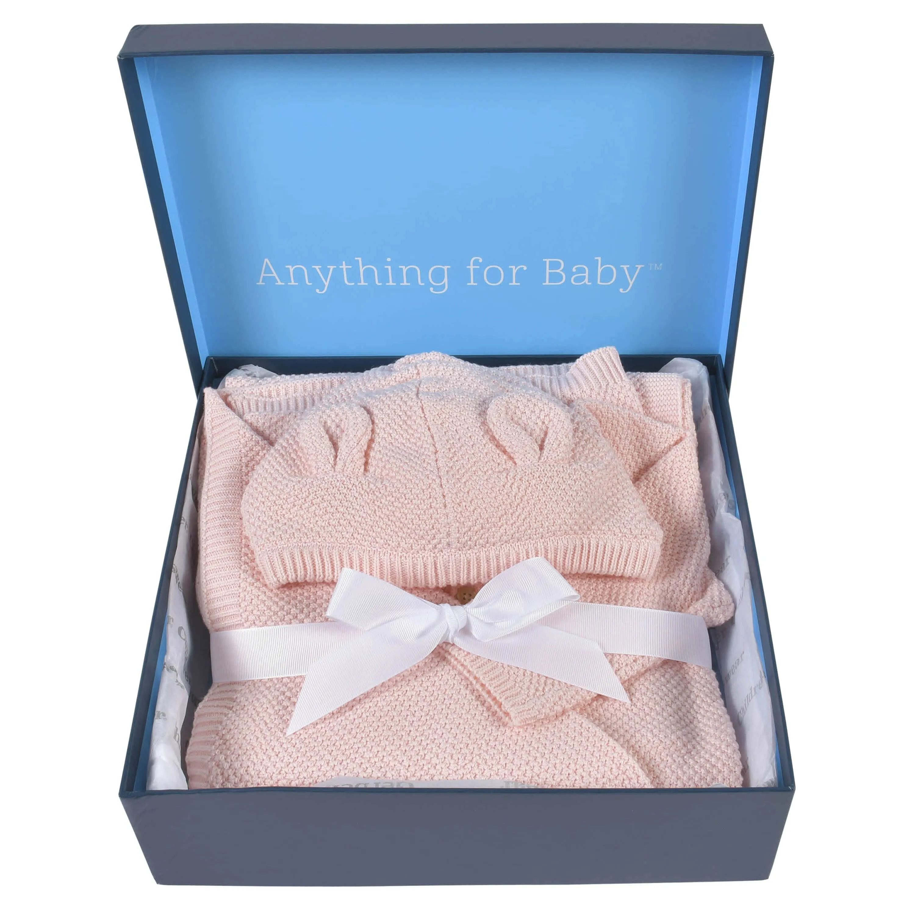 3-Piece Baby Girls Pink Knit Outfit & Blanket Set