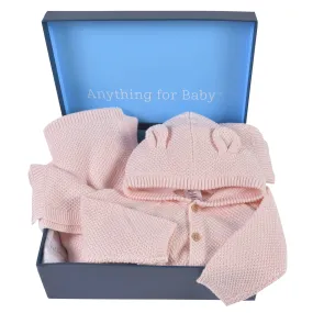 3-Piece Baby Girls Pink Knit Outfit & Blanket Set