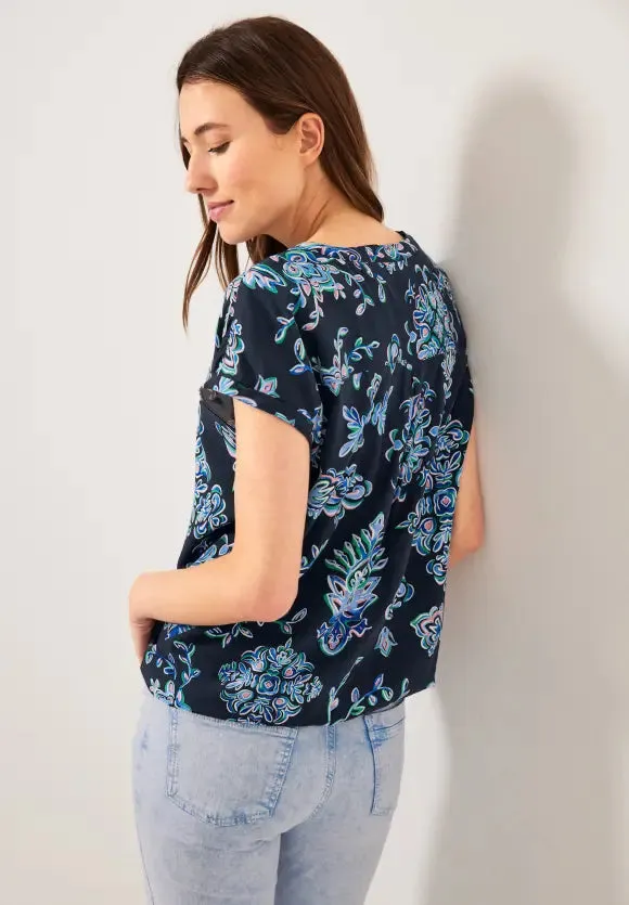 344025- Navy Ornament Print Blouse