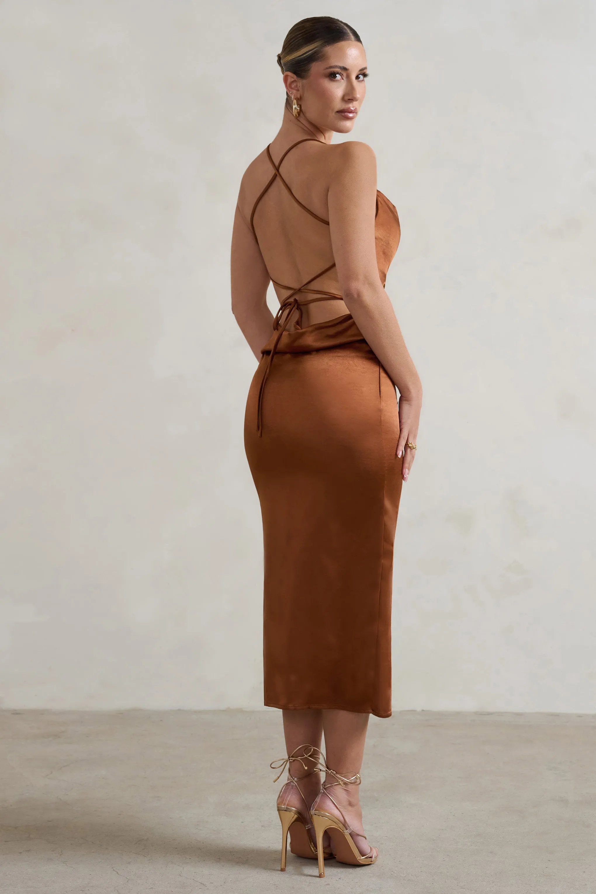 Aja | Copper Cowl Cami Midi Dress With Waist Tie