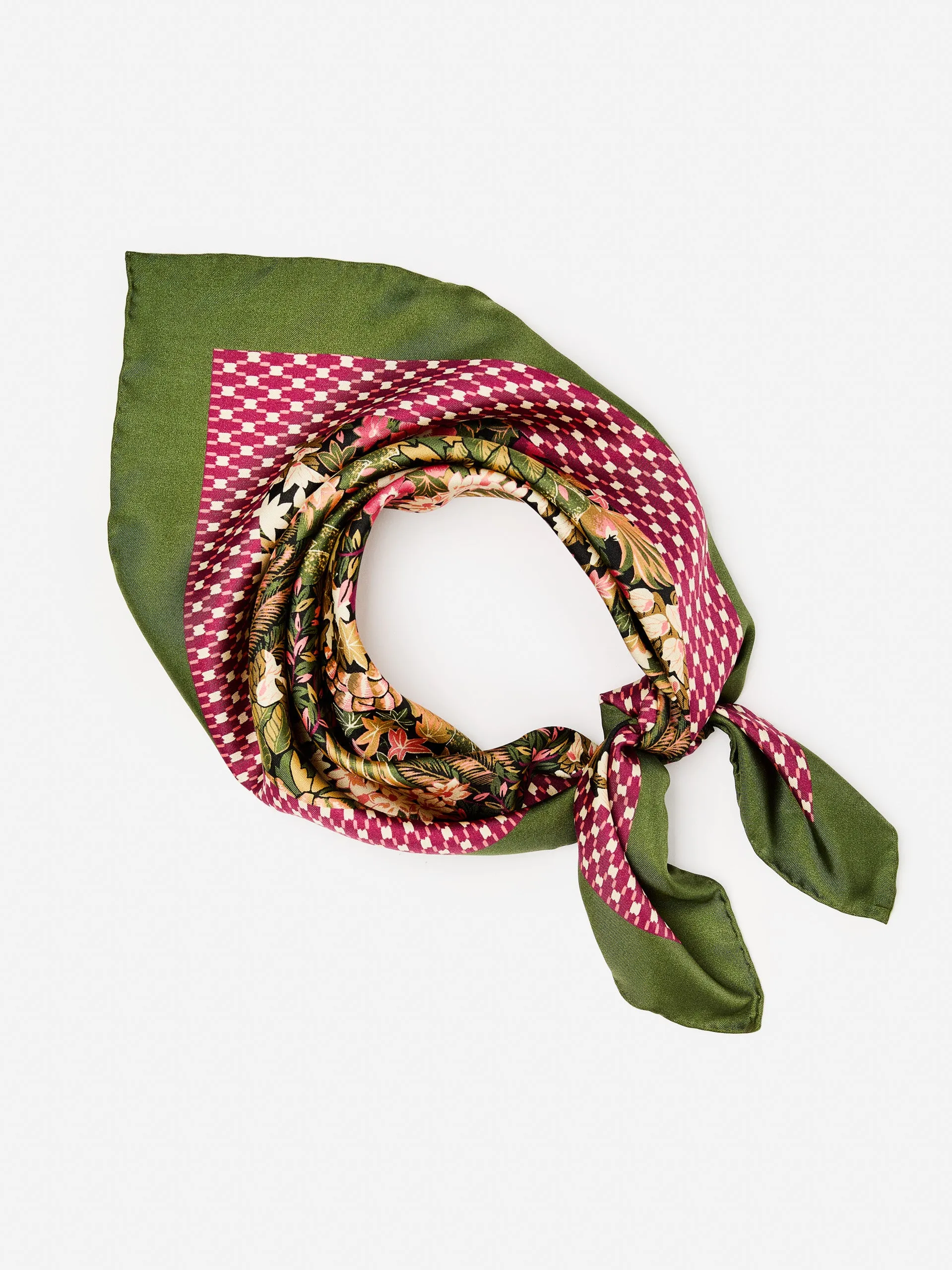 Amoura Silk Scarf in Verdant Garden Square