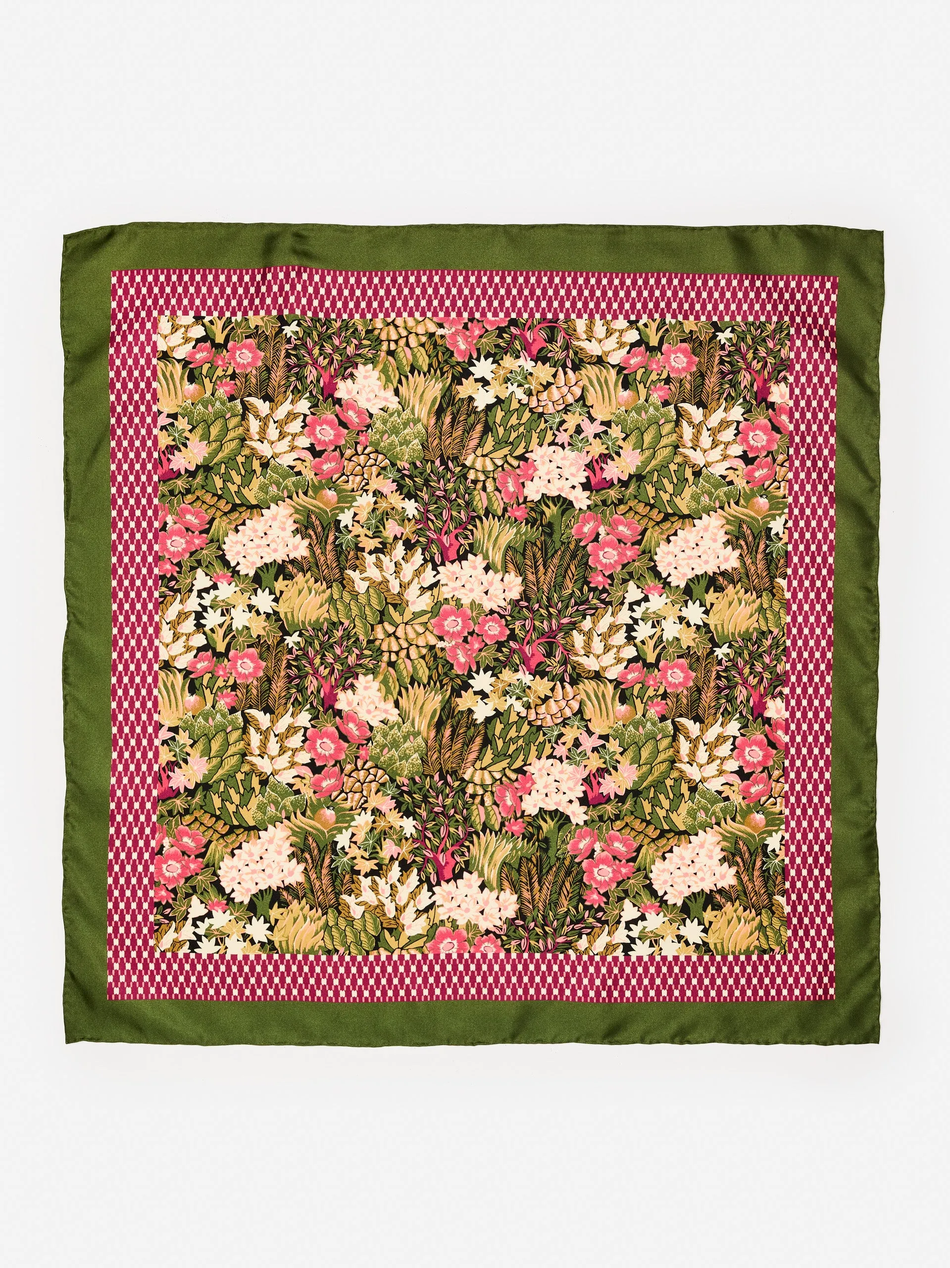 Amoura Silk Scarf in Verdant Garden Square