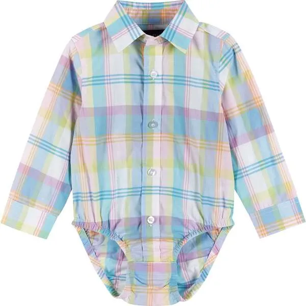 Andy & Evan Infant Plaid Poplin and Sweater Vest Set, Light Green