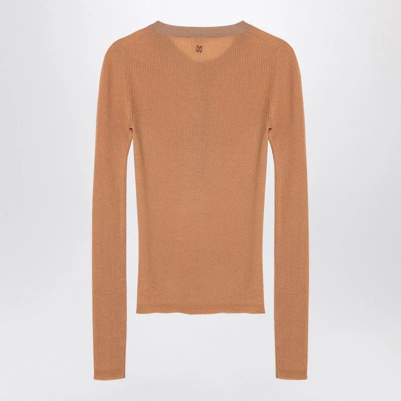 APRICOT-COLOURED RIBBED SILK JERSEY