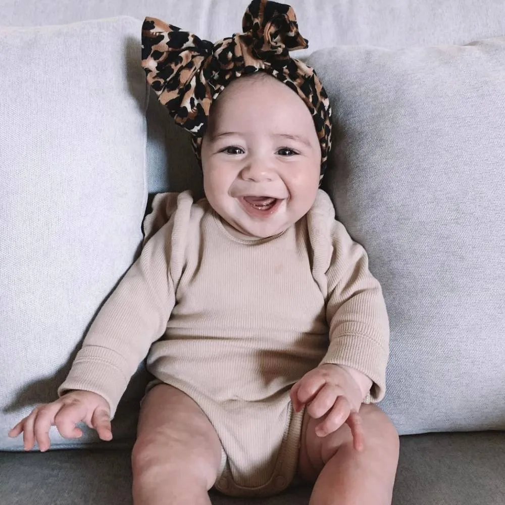 Baby Leopard Print Bow Headband — Large Light