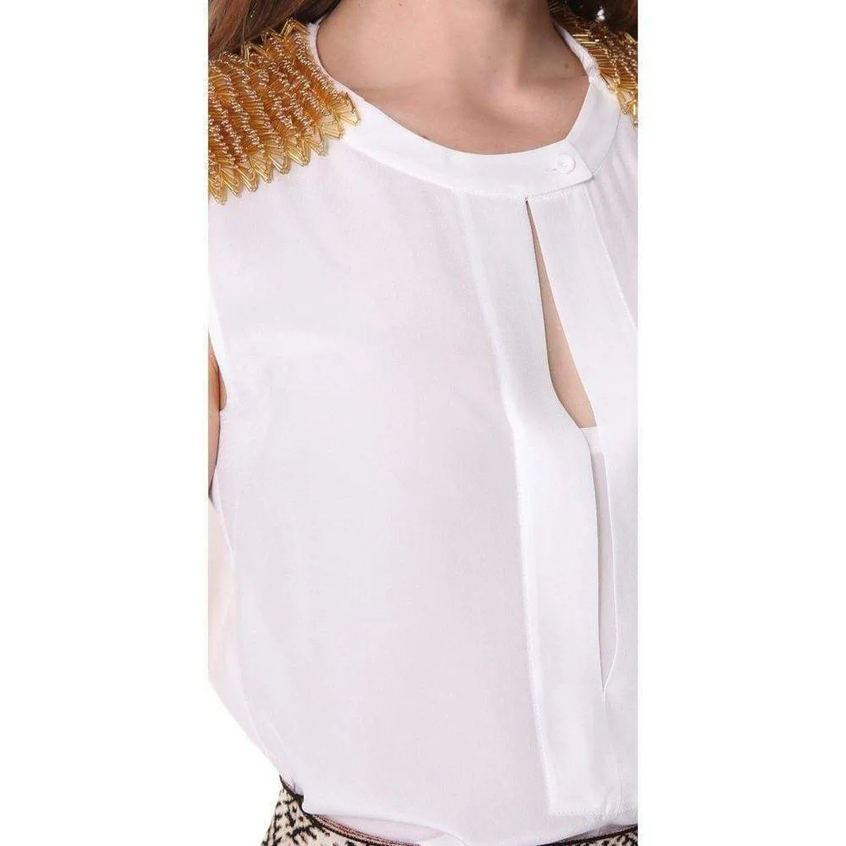 BCBG MAXAZRIA  |Oakley Embellished Shoulder Silk Top