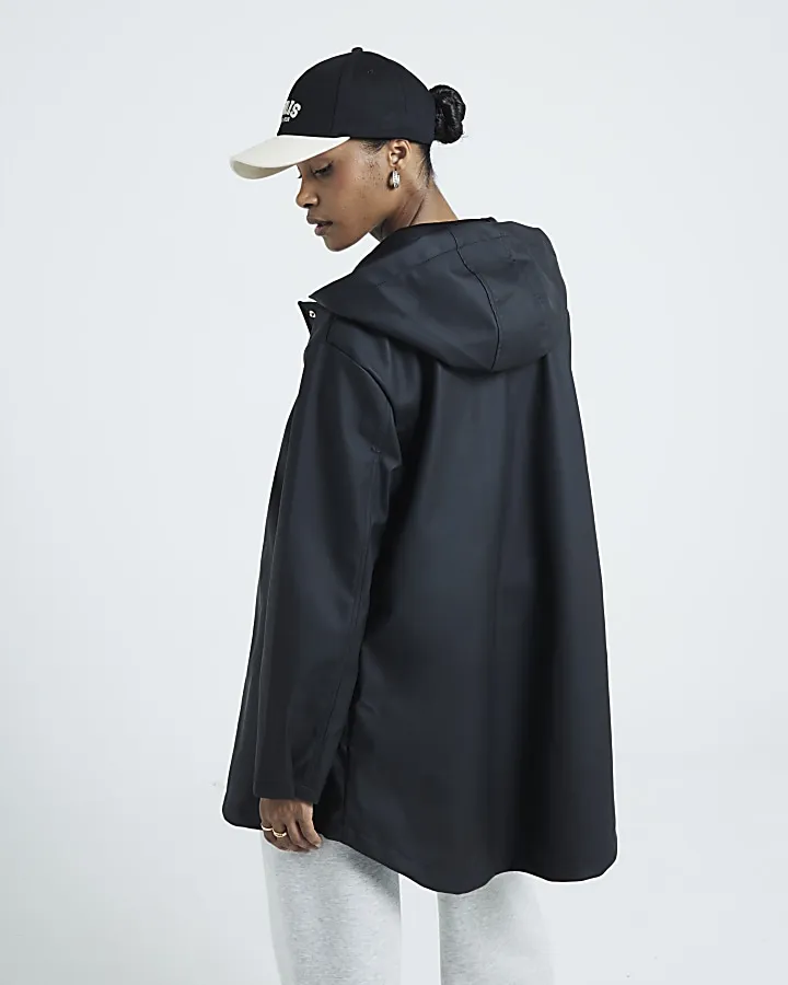 Black hooded rain coat