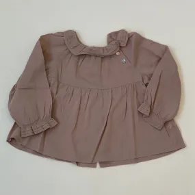 Bonpoint Taupe Cotton Blouse With Frill Collar: 18 Months