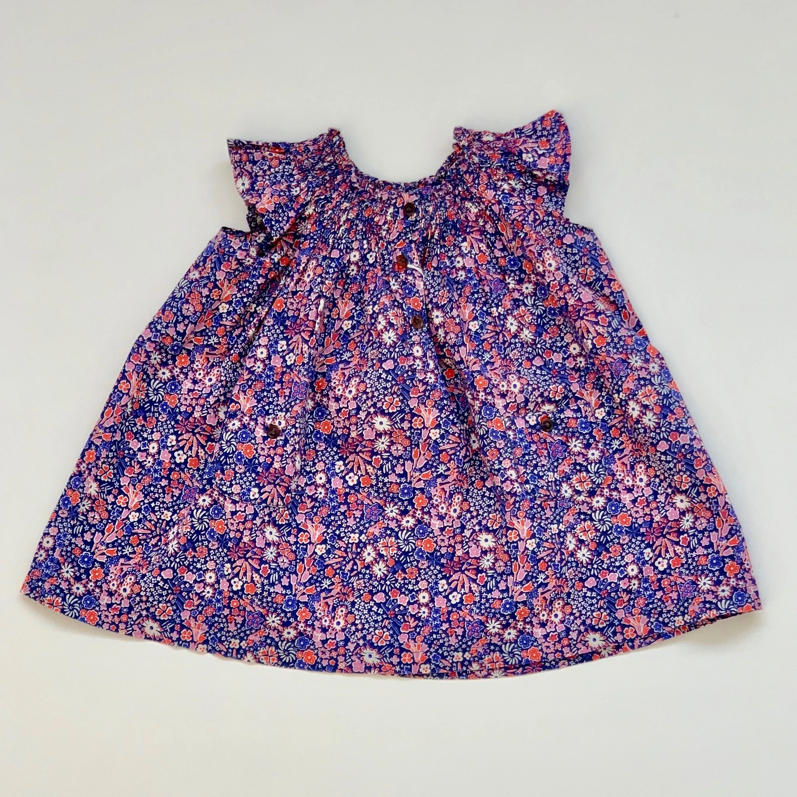 Bonton Blue And Red Liberty Print Dress: 18 Months