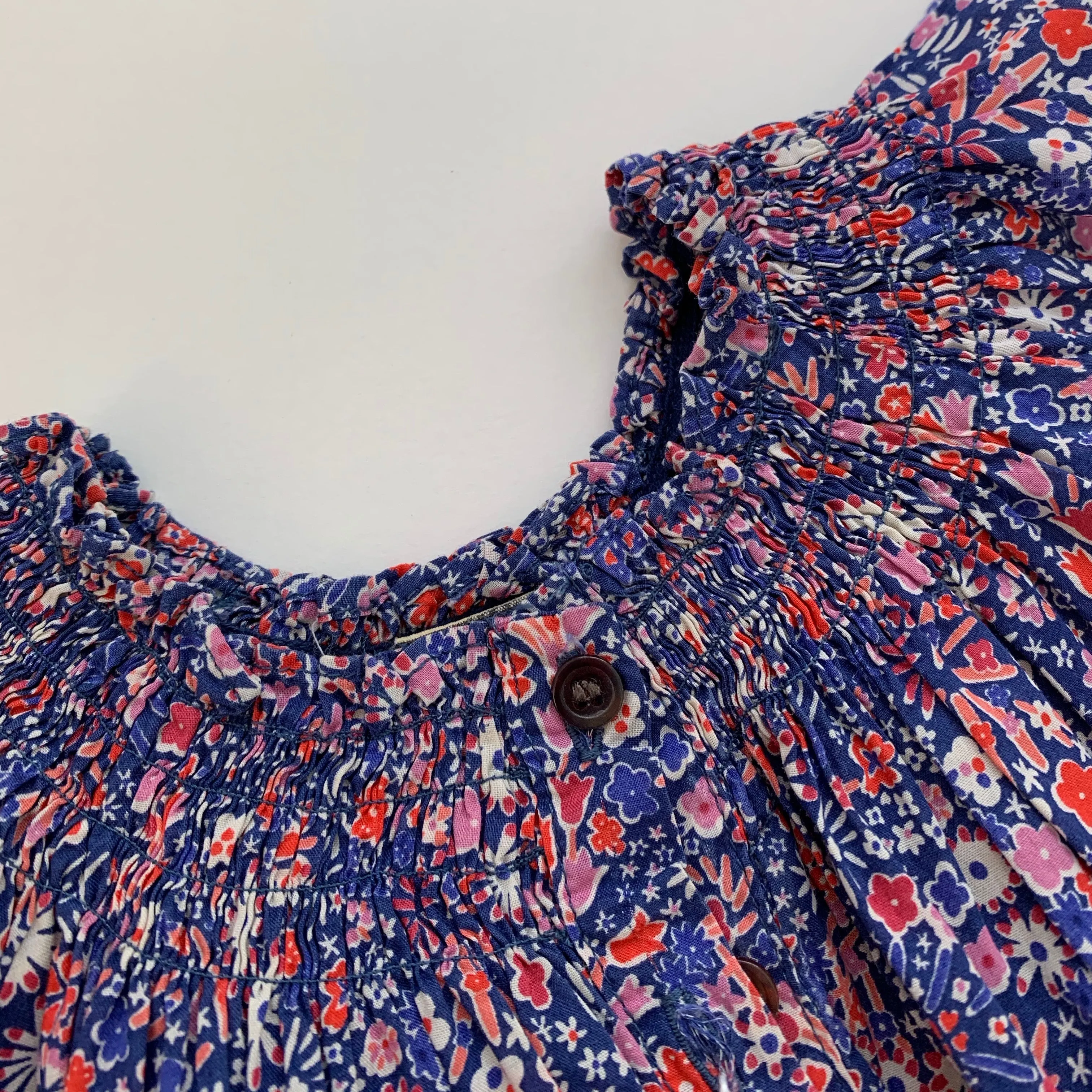 Bonton Blue And Red Liberty Print Dress: 18 Months