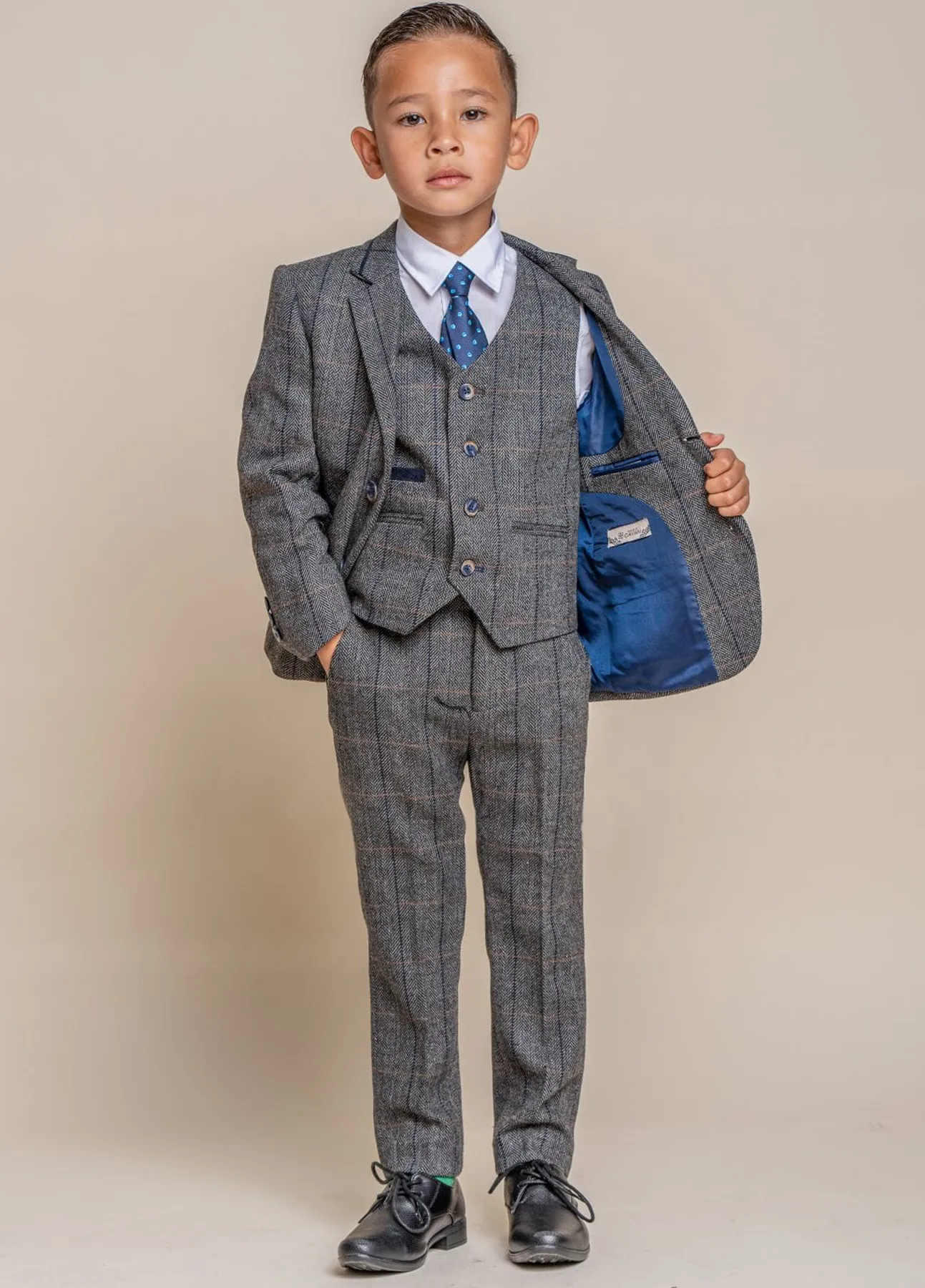 Boys Albert Grey Tweed Check 3 Piece Suit