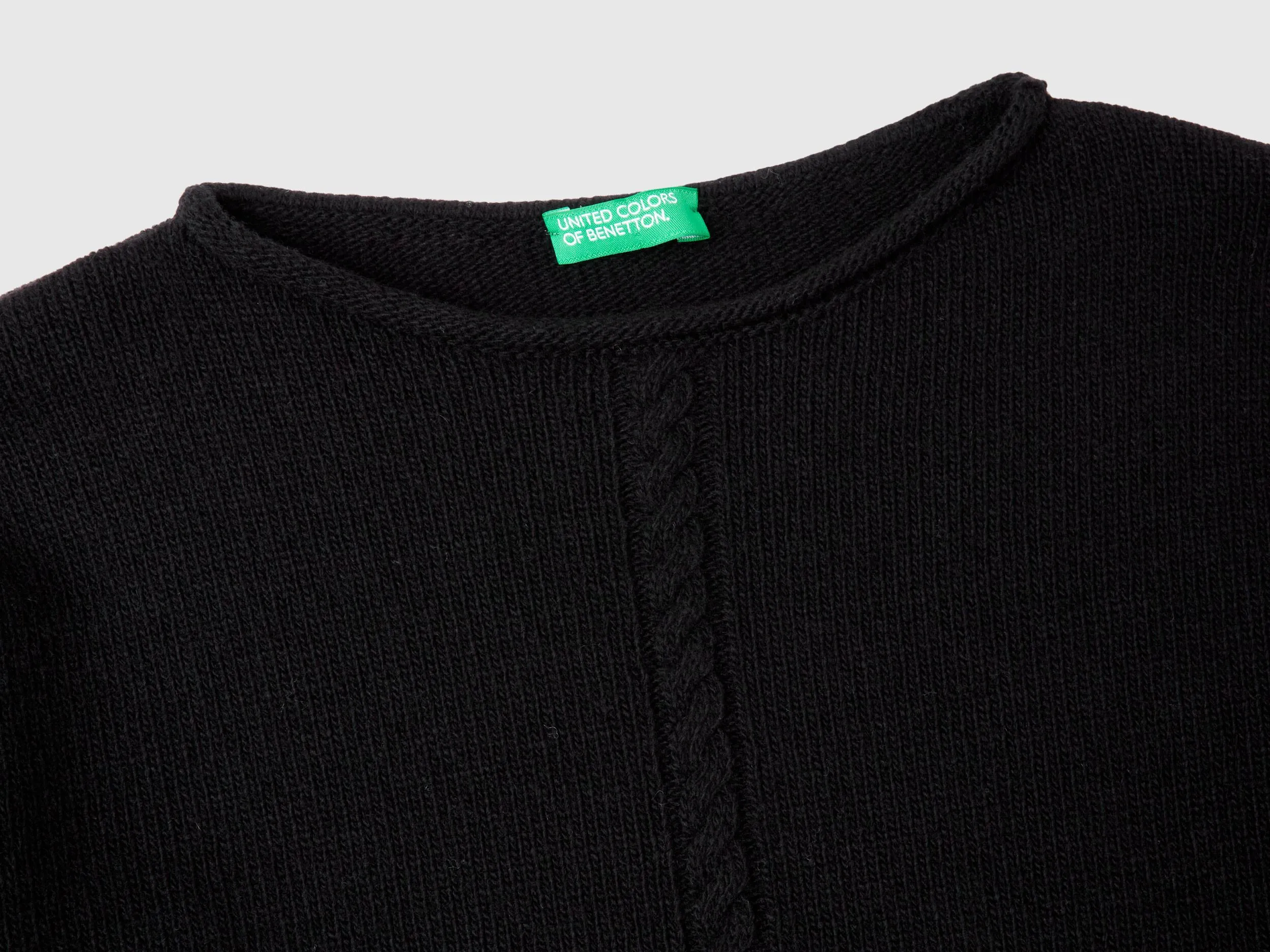 Cable knit sweater in wool blend - Black | Benetton