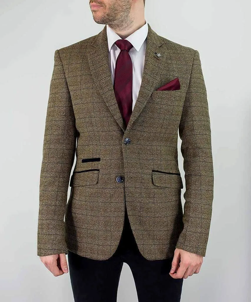 Cavani Ascari Men's Brown Sim Fit Tweed Style Jacket