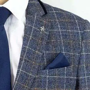 Cavani Bonita Blue Slim Fit Tweed Style Blazer