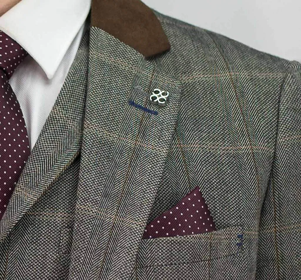 Cavani Check Brown Tweed 3 Piece Slim Fit Suit