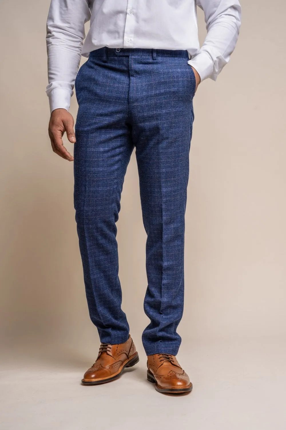 Cavani Kaiser Blue Tweed Check 3 Piece Suit Slim Fit