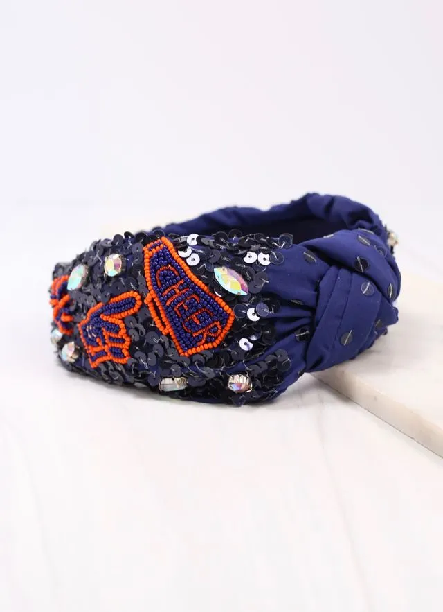 Cheer Sequin Headband NAVY ORANGE