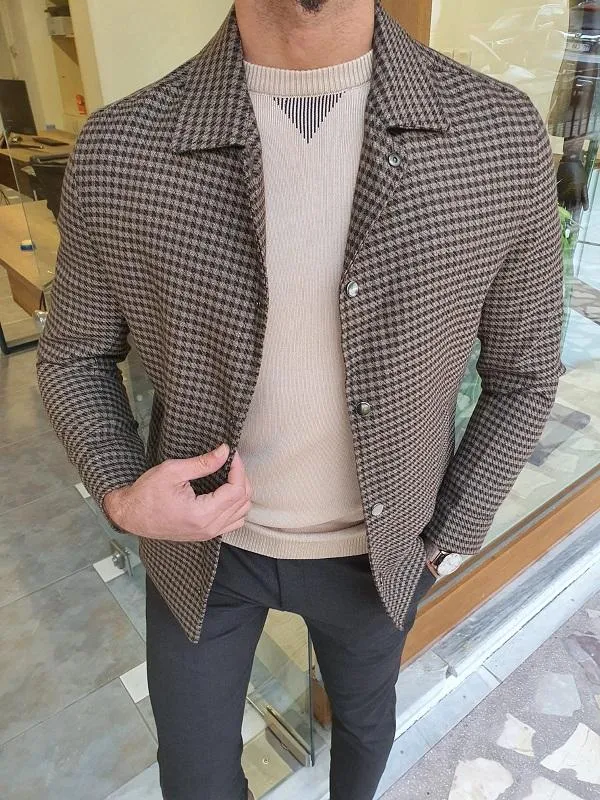 Clemson Brown Slim Fit Plaid Jacket