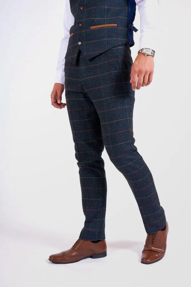 Eton Navy Tweed Check Trousers