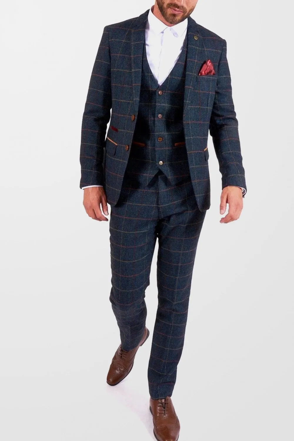 Eton Navy Tweed Check Trousers