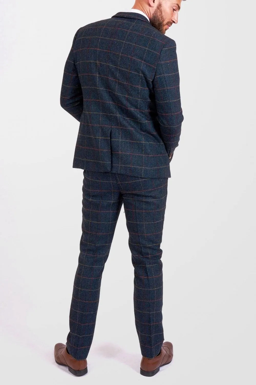 Eton Navy Tweed Check Trousers