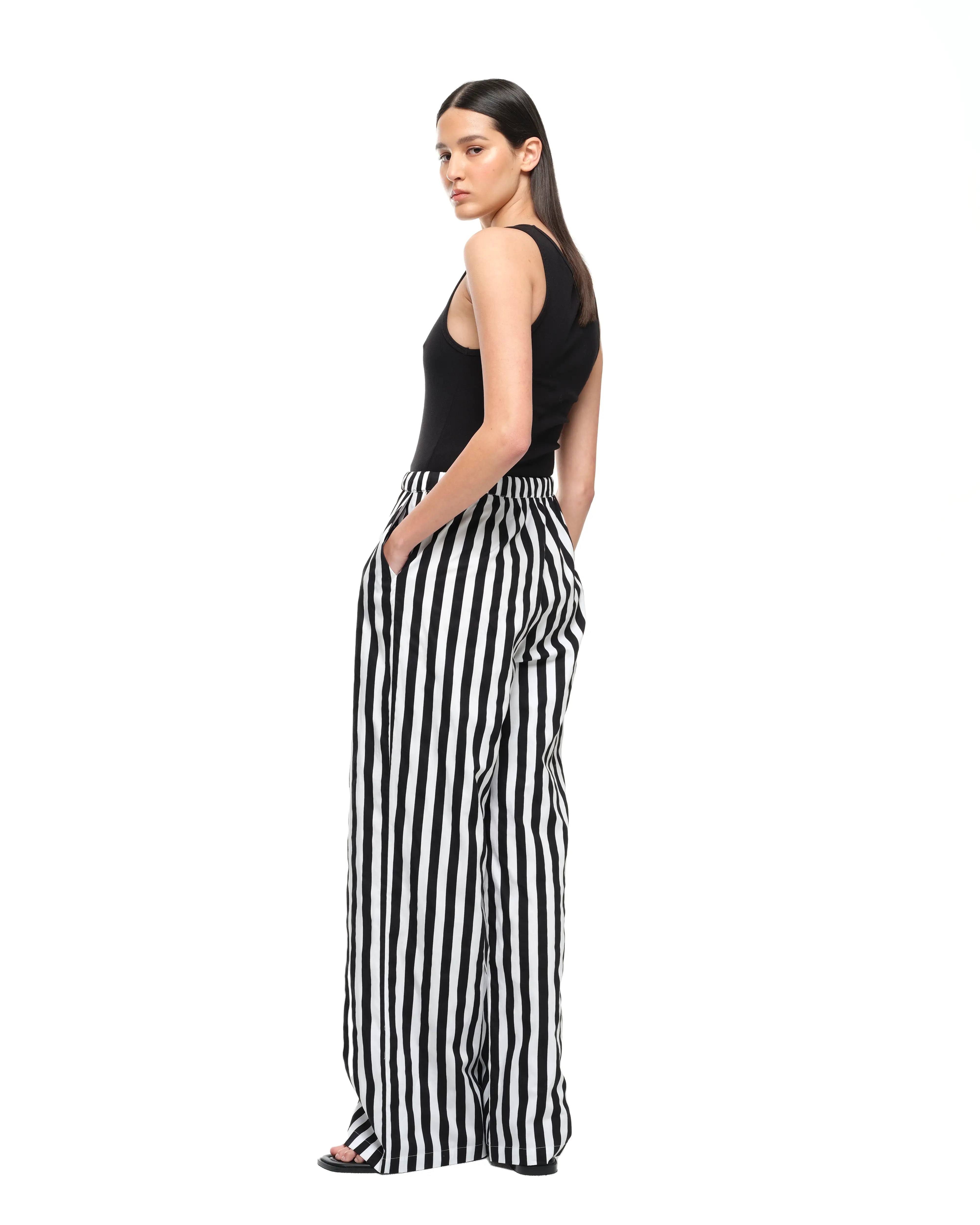 EVERYDAY WIDE LEG PANT - BLACK/WHITE STRIPE