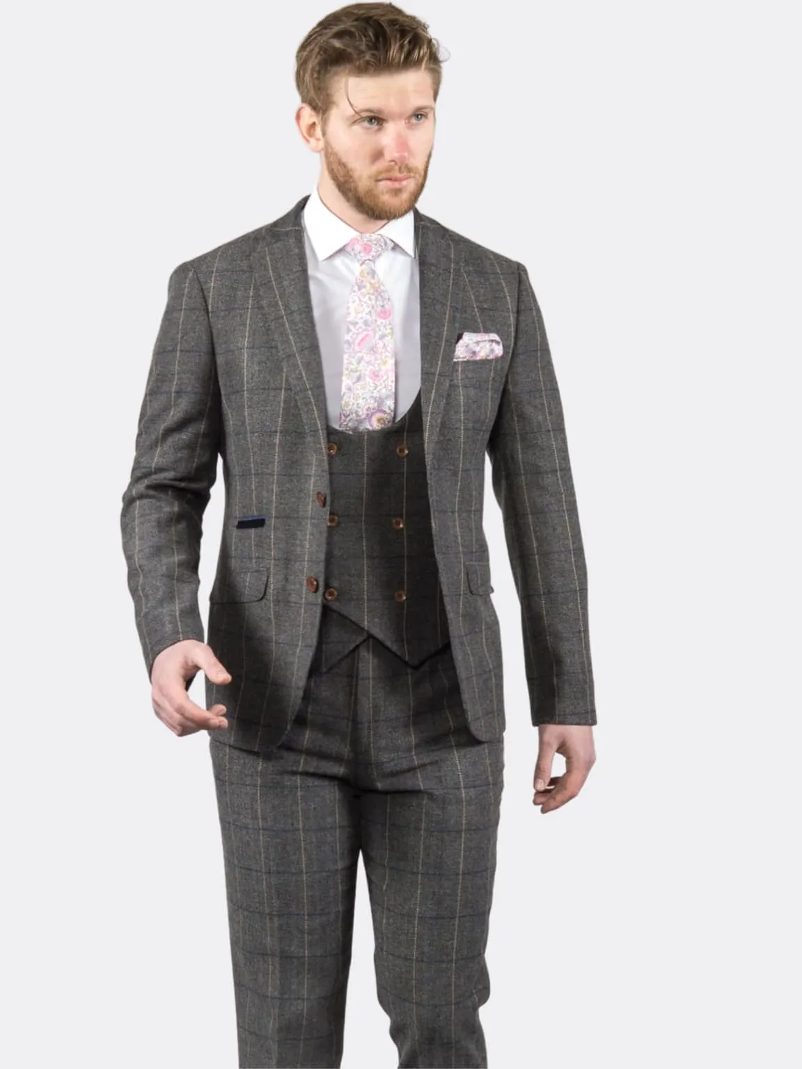 Ezra Men's  Grey Herringbone Slim Fit Tweed Blazer