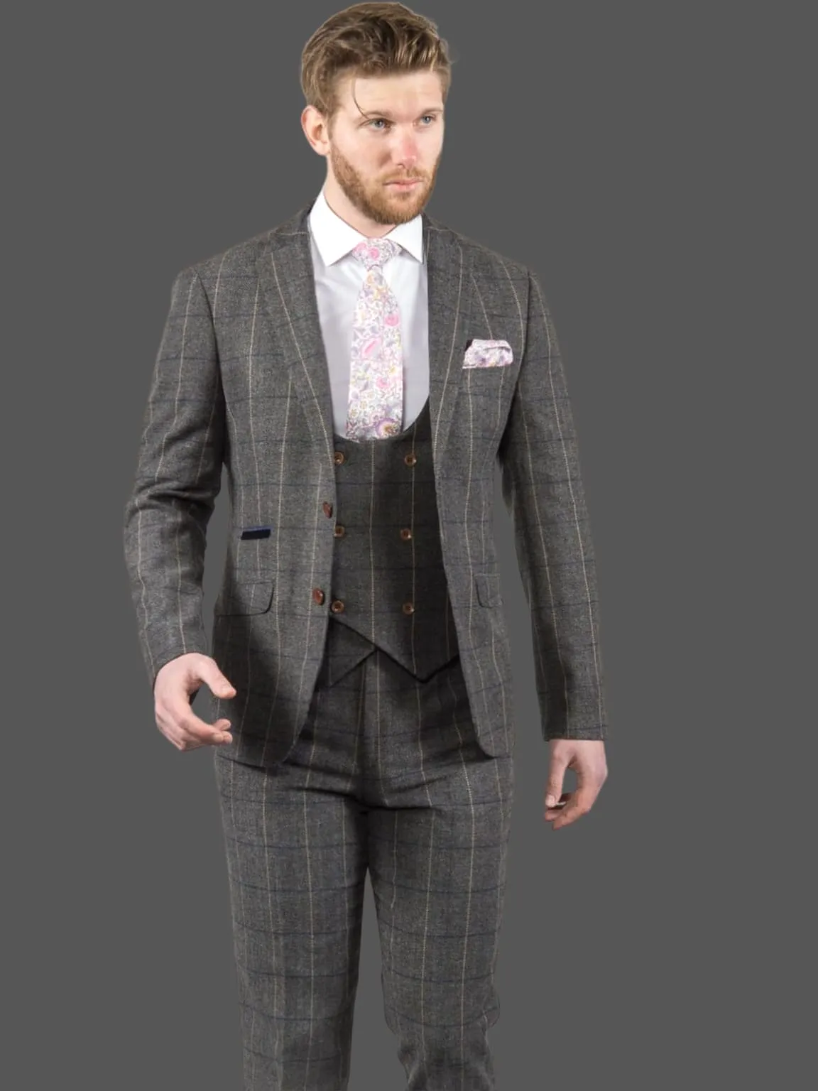 Ezra Men's  Grey Herringbone Slim Fit Tweed Blazer