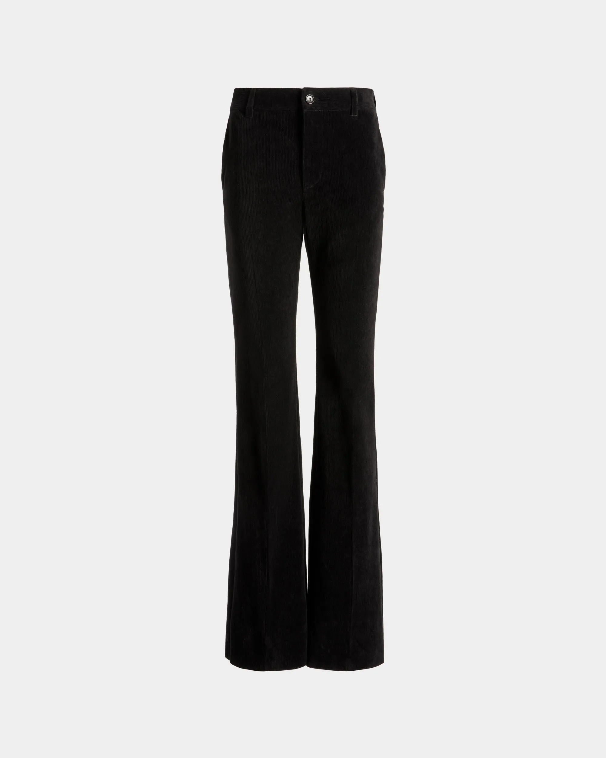 Flared Pants In Black Cotton Corduroy 