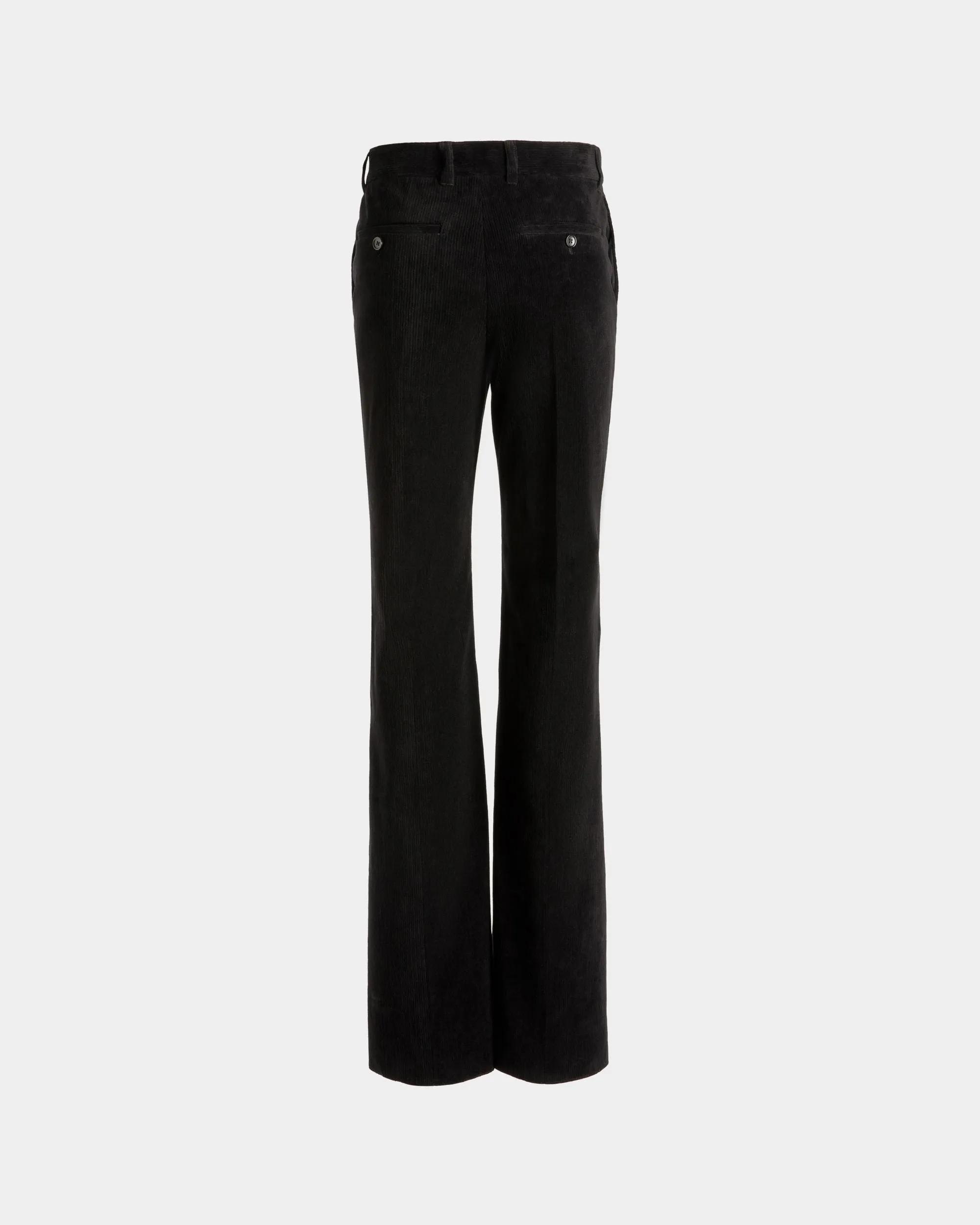 Flared Pants In Black Cotton Corduroy 