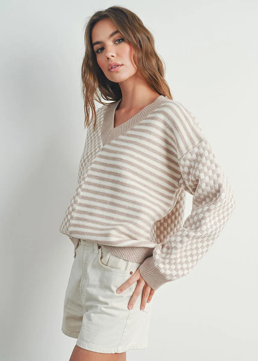 Frenchy Checker Sweater - Ivory & Taupe