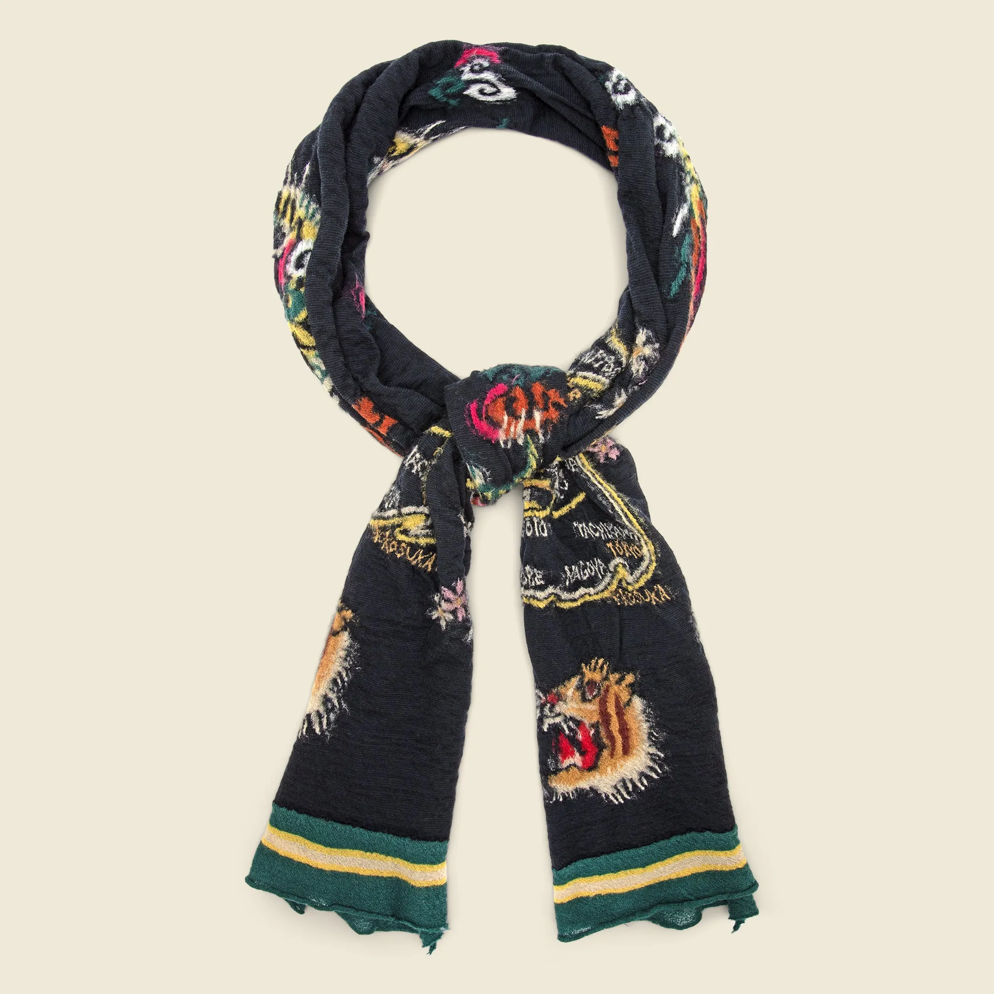 Fulling Wool HAPPY Scarf SOUVENIR - Black