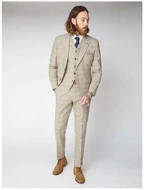 Gibson Wylam Stone Windowpane Check Tweed Jacket