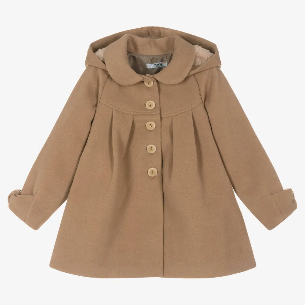 Girls Beige Hooded Coat 