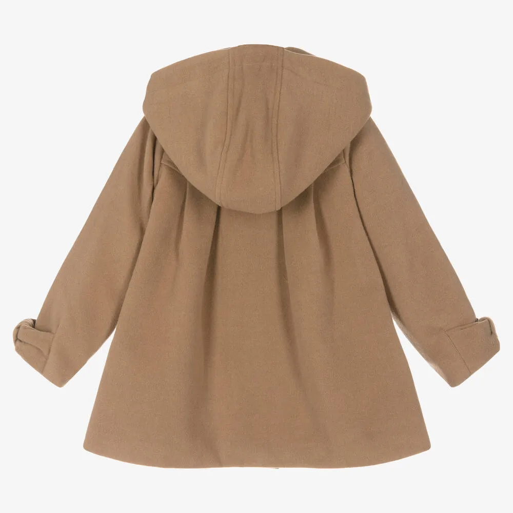 Girls Beige Hooded Coat 