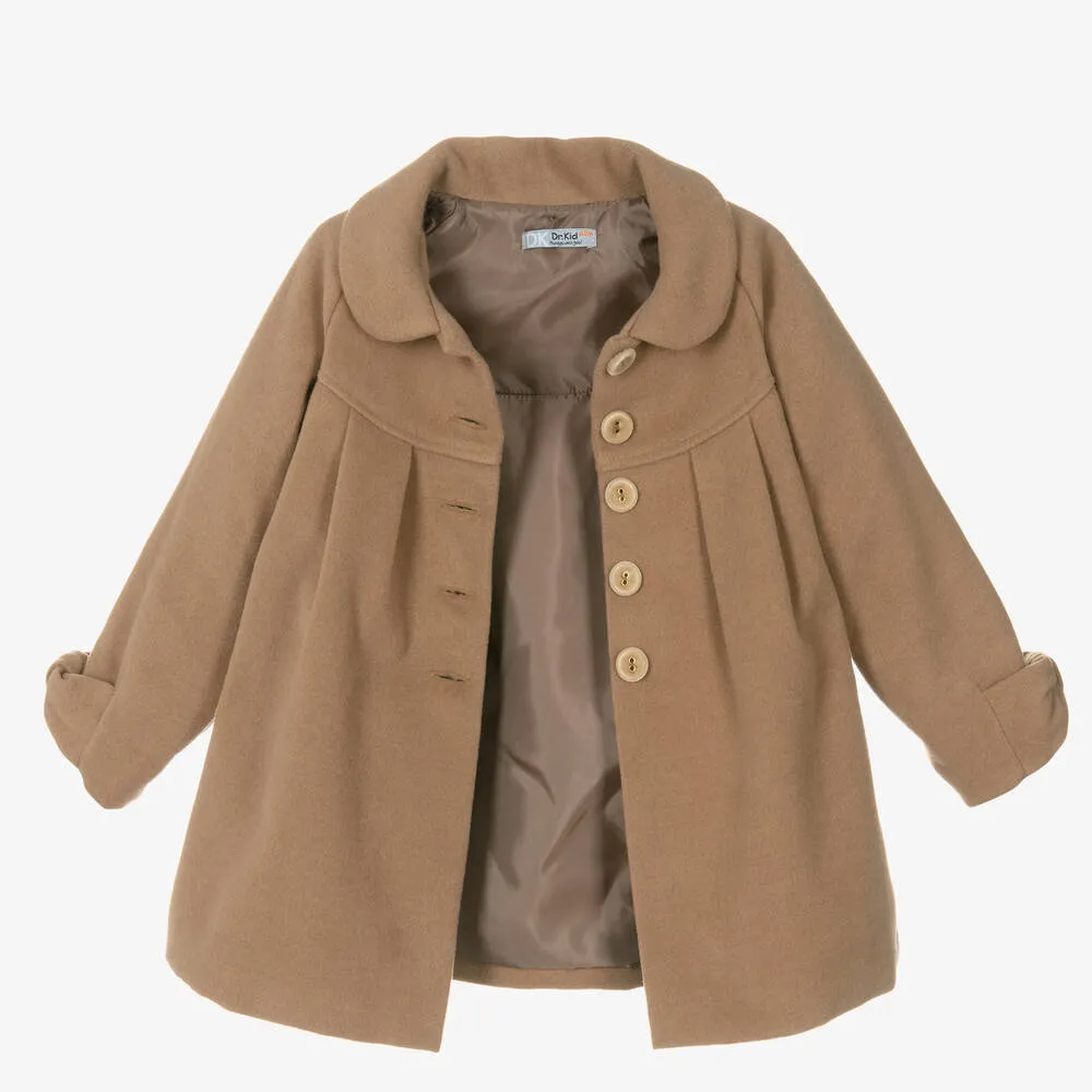 Girls Beige Hooded Coat 