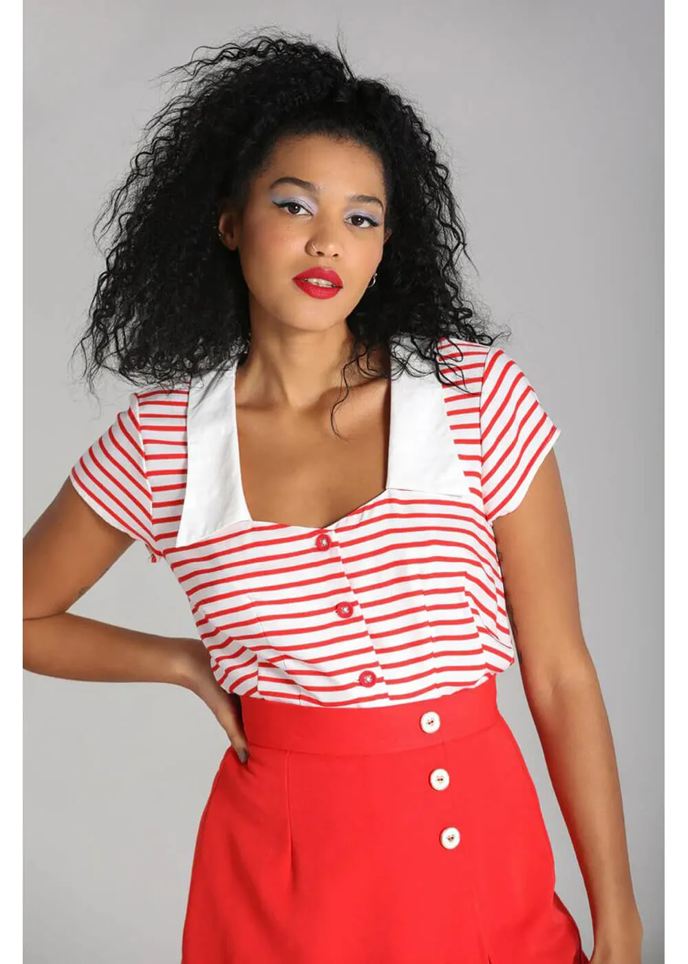 Hell Bunny Ahoy Stripe 40's Blouse Red