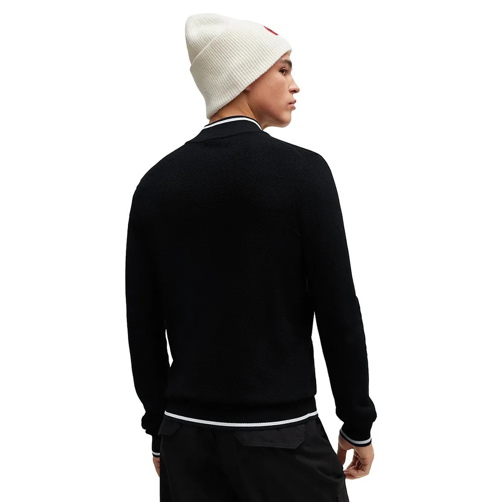 HUGO Quarter-Zip Textured-Knit Sweater