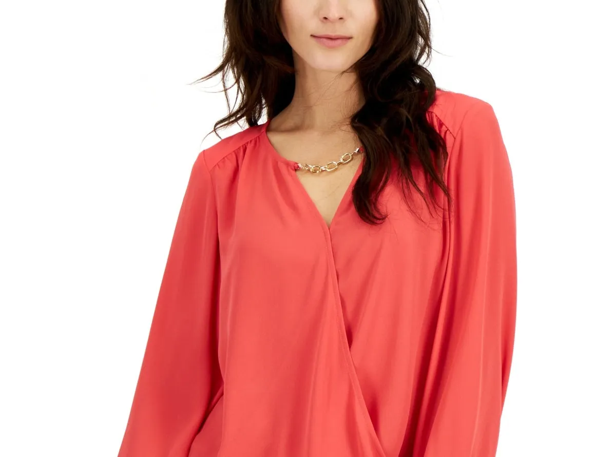 INC International Concepts Women's Hardware Trim Surplice Blouse Red Size XX-Large