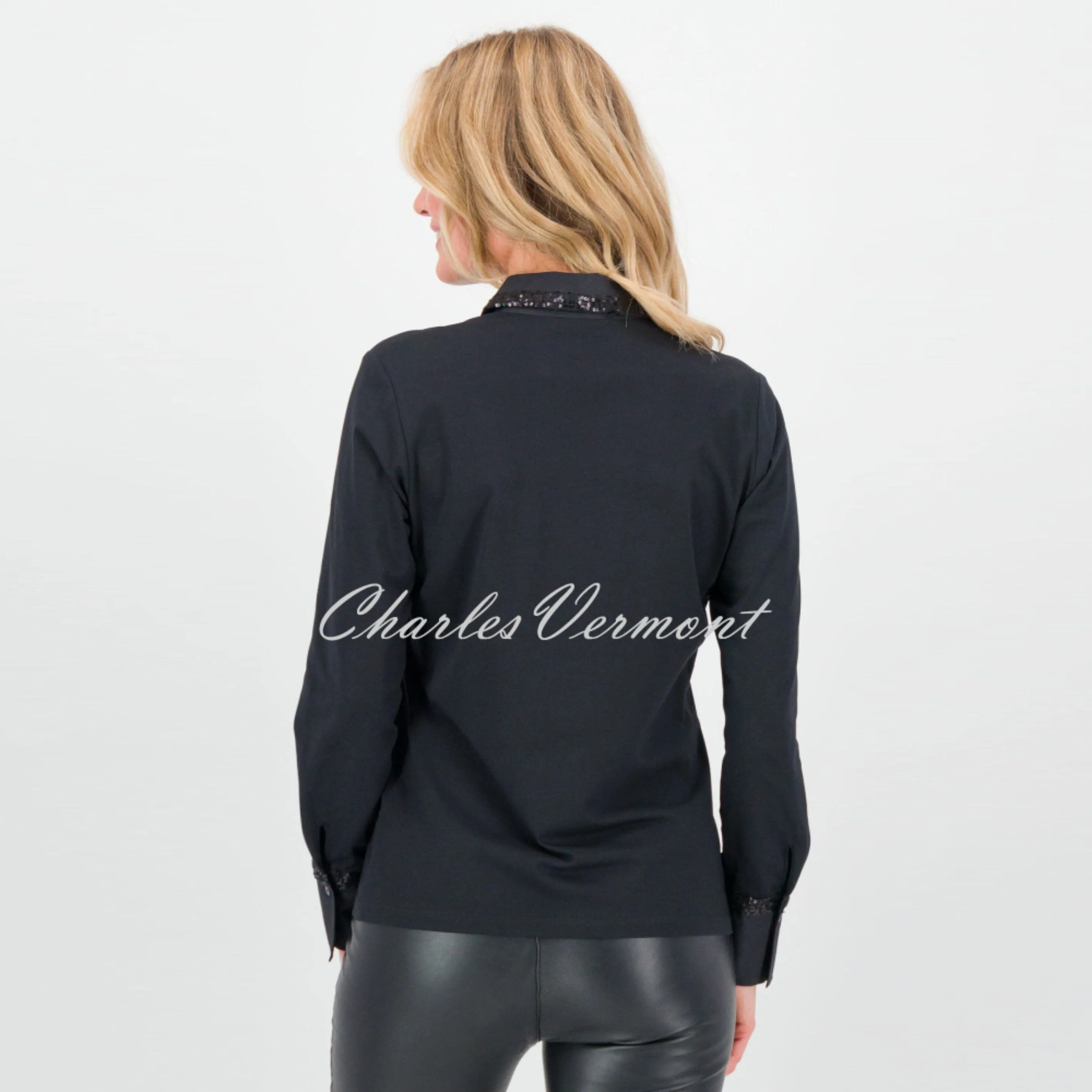 Just White Sequin Blouse - Style J3809 (Black)