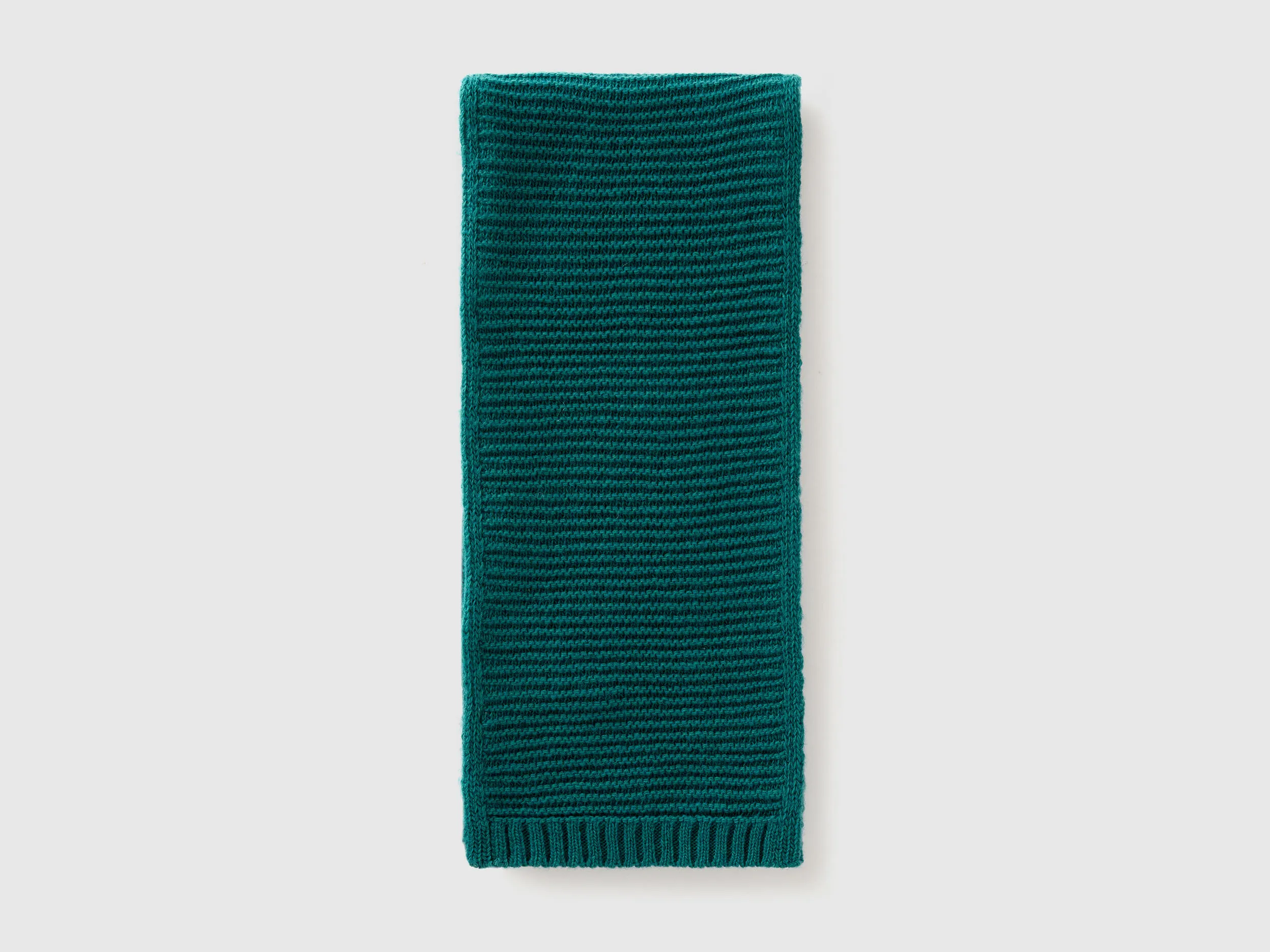 Knit scarf in stretch wool blend - Dark Green | Benetton