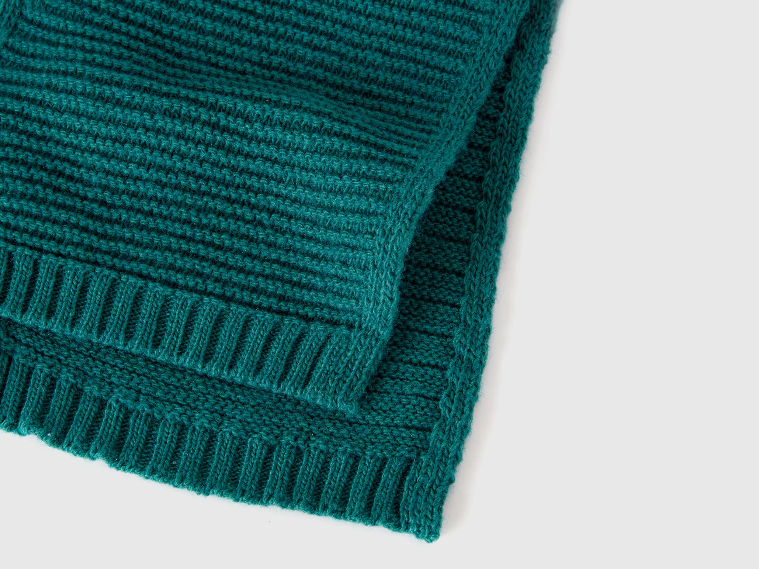 Knit scarf in stretch wool blend - Dark Green | Benetton