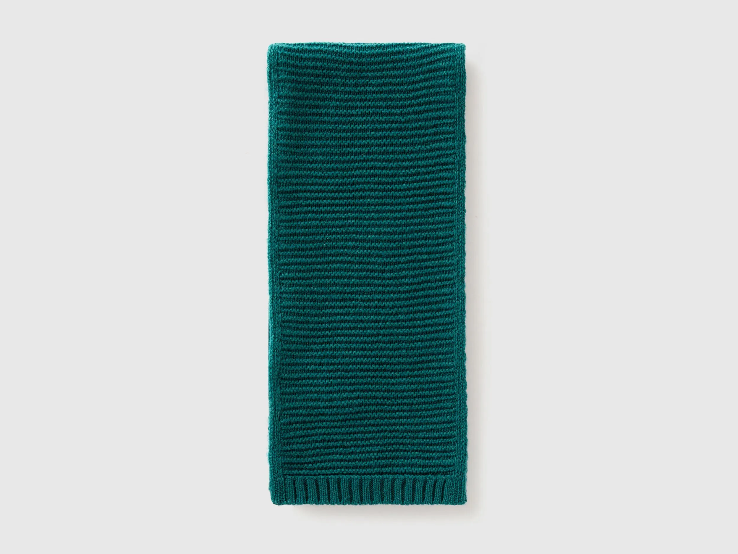 Knit scarf in stretch wool blend - Dark Green | Benetton