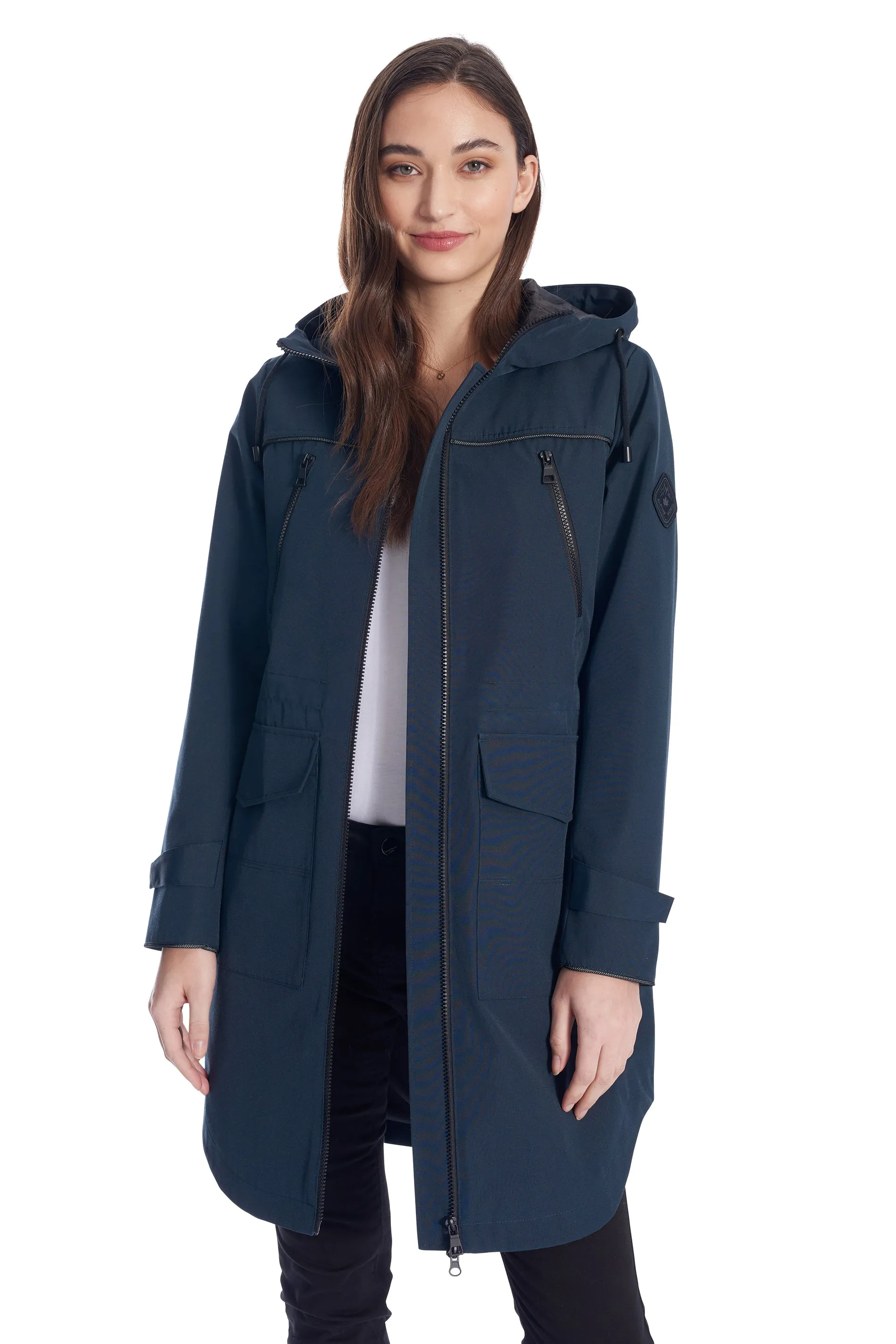 KUSAWA | WOMEN'S DRAWSTRING RAINCOAT, NAVY