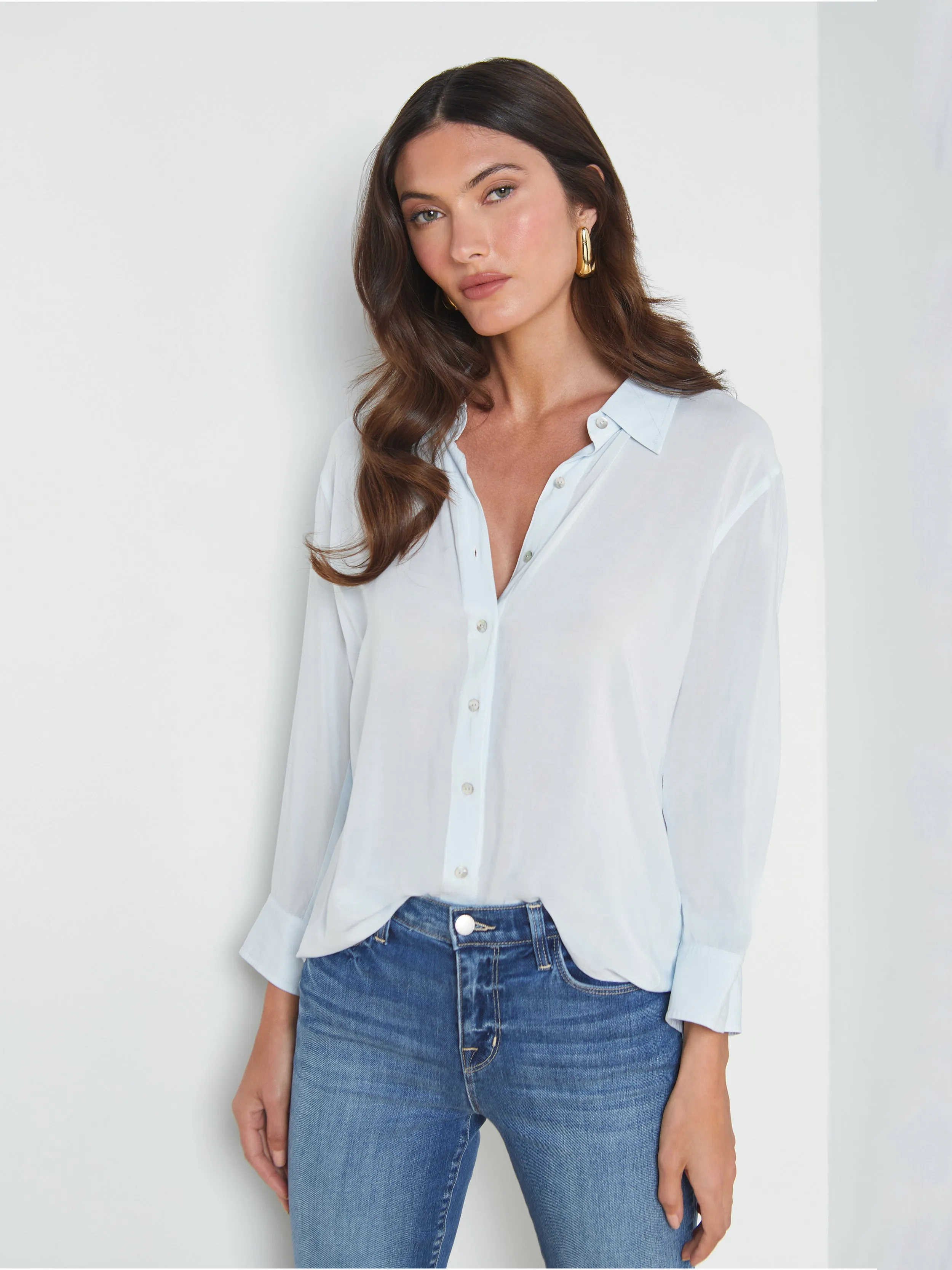 L’agence - Marlene Blouse - Soft Blue/ White Cont