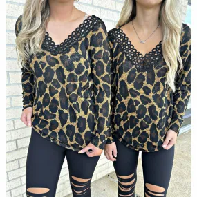 Leopard Crochet Detail Top