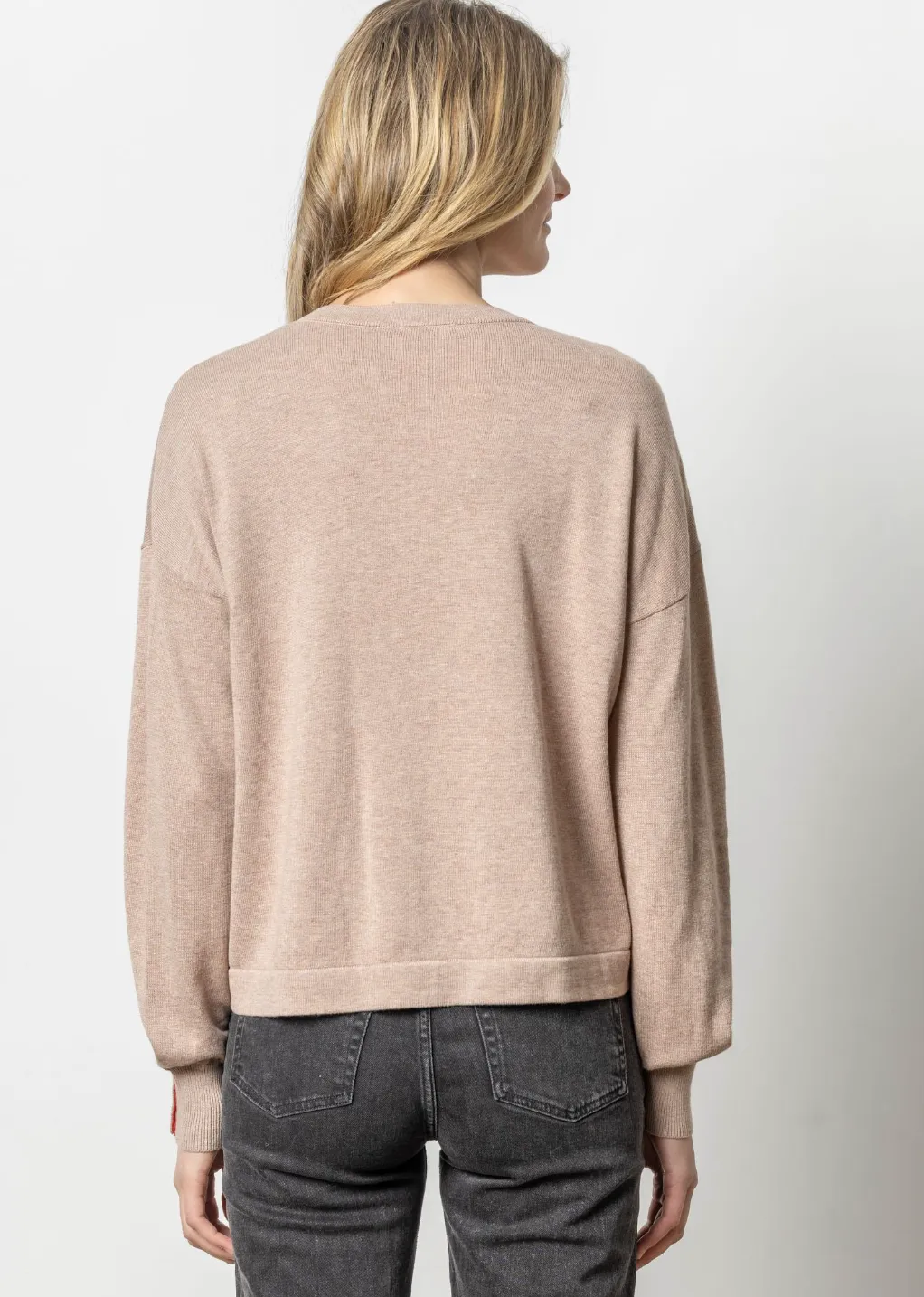 Lilla P Long Sleeve Snap Cuff V-Neck Sweater