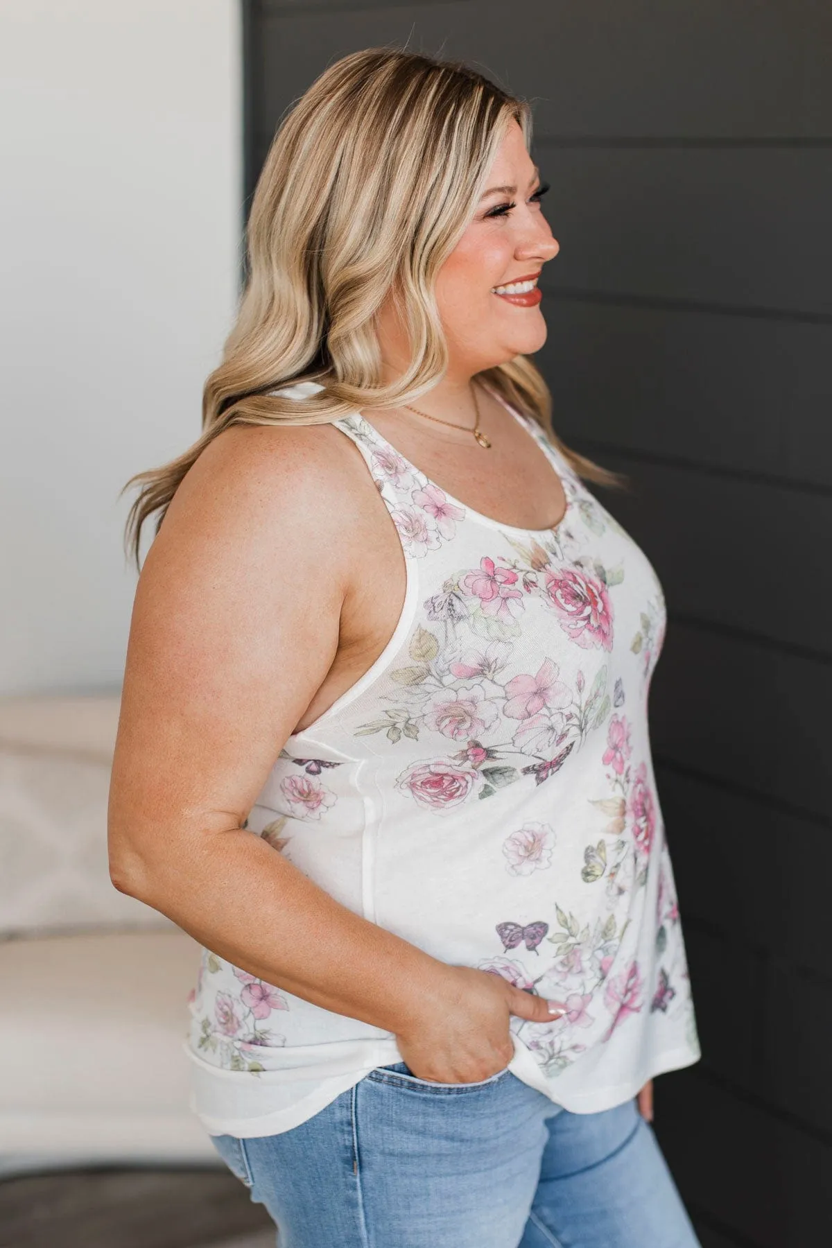 Listening To Nature Floral Tank Top- Ivory