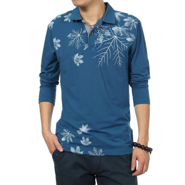 Long sleeve polo shirt with winter Snowflake print on shoulder