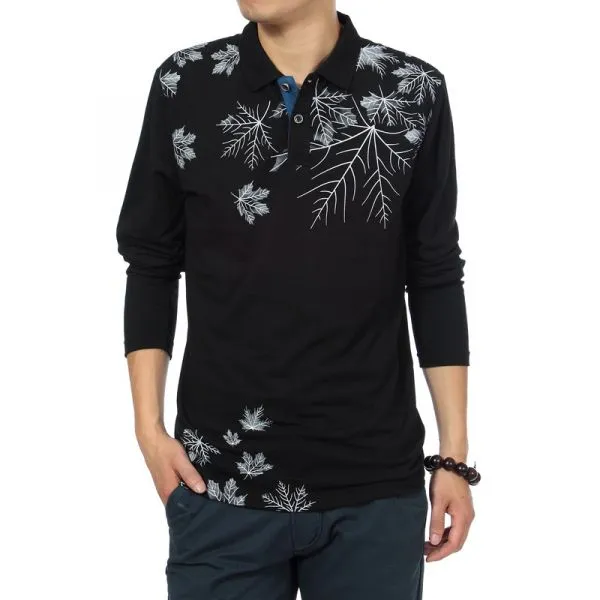 Long sleeve polo shirt with winter Snowflake print on shoulder